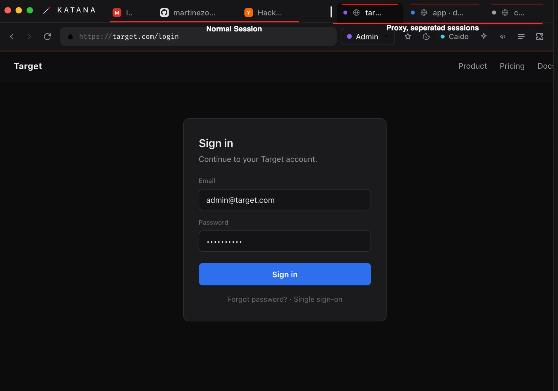 Katana browser window with DAILY and TEST tabs