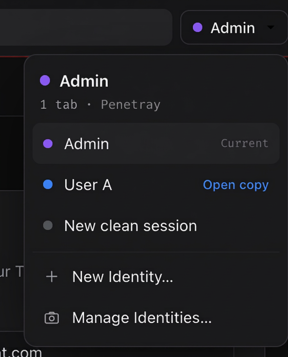 Katana's Identities toolbar tool, open